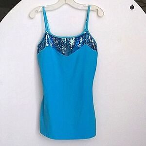 Express Tank Top w/ Bra Y2K Sequins Turquoise Ocean Blue Green Sparkly M…
